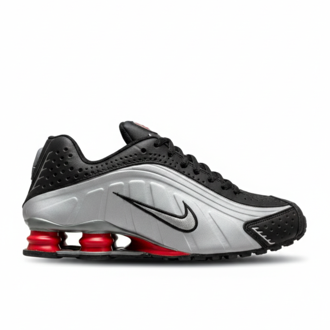 Tênis Nike R4 – Preto/Cinza-Vermelho Linha Premium