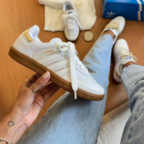 Adidas Samba Branco/Dourado — Edição Premium