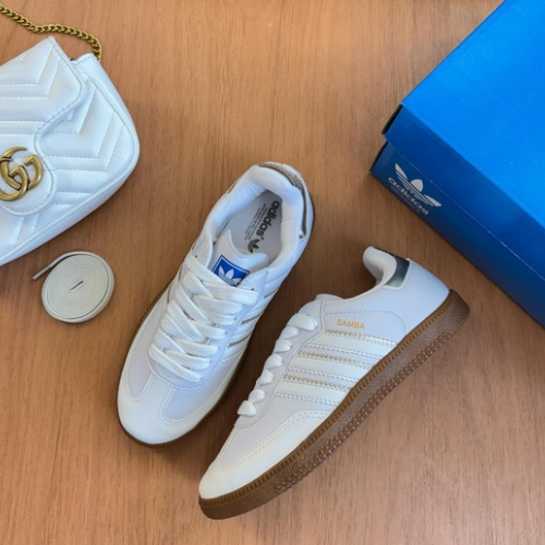 Adidas Samba Branco/Dourado — Edição Premium