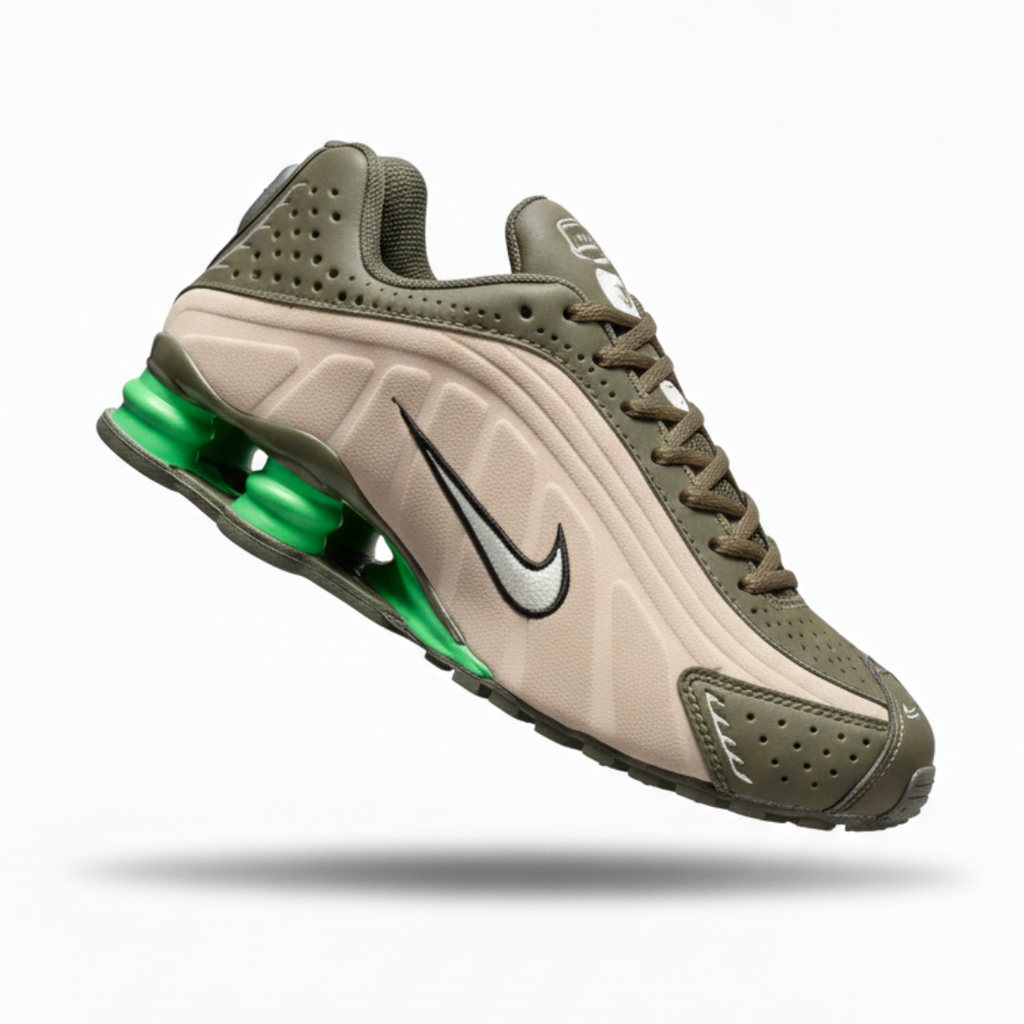 Tênis Nike R4 – Bege/Verde Militar Linha Premium