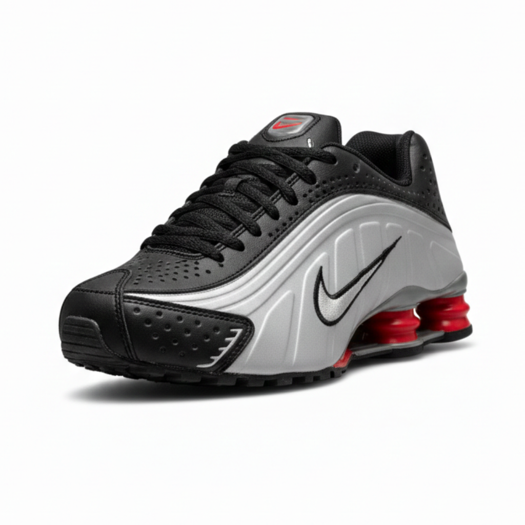 Tênis Nike R4 – Preto/Cinza-Vermelho Linha Premium