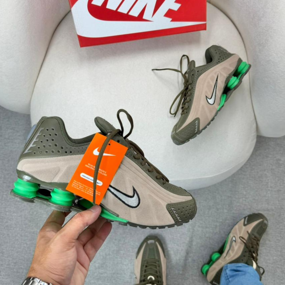 Tênis Nike R4 – Bege/Verde Militar Linha Premium