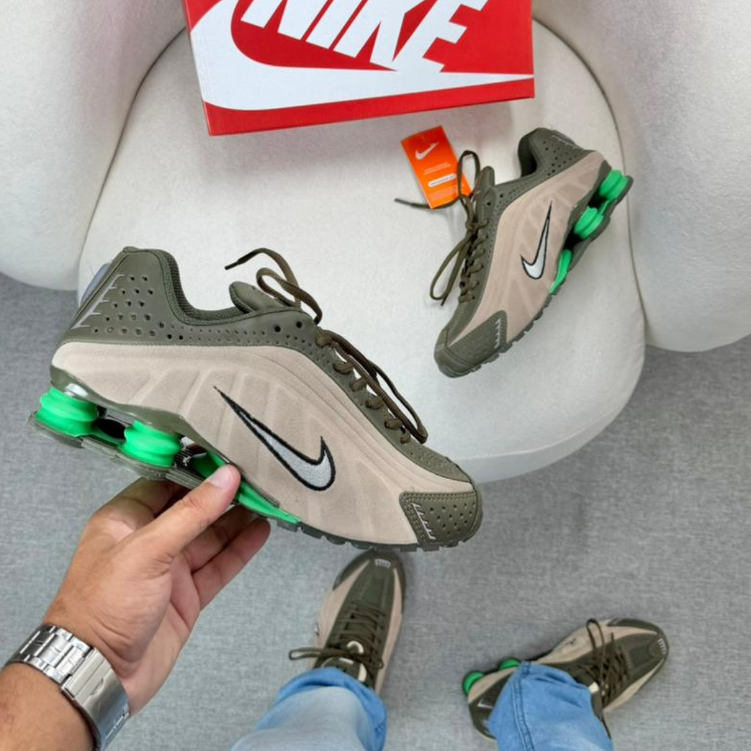 Tênis Nike R4 – Bege/Verde Militar Linha Premium