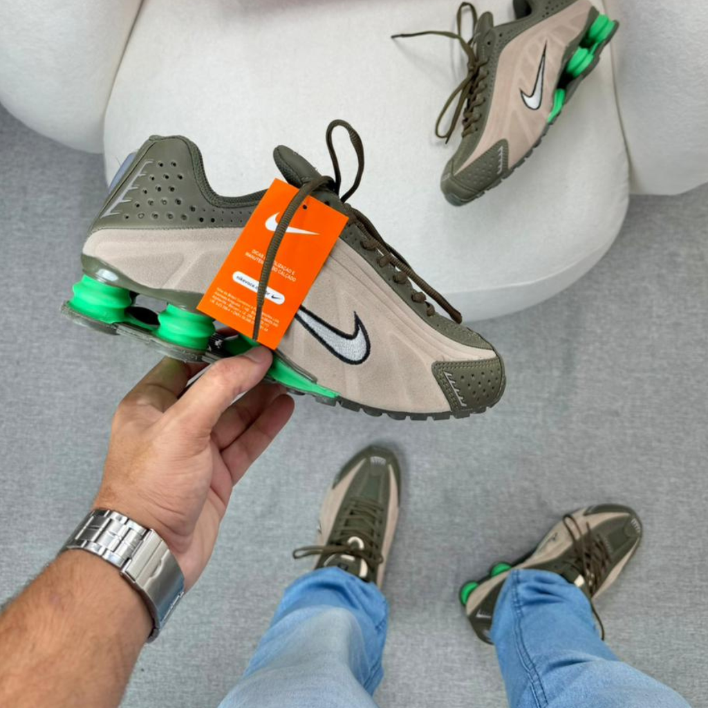 Tênis Nike R4 – Bege/Verde Militar Linha Premium
